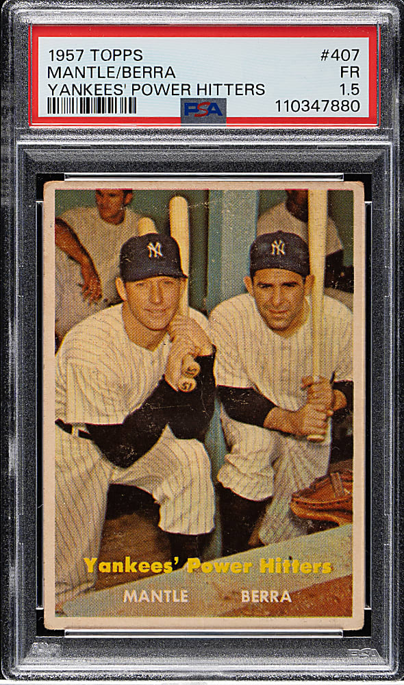 1957 Topps #407 Yankees' Power Hitters with Mantle and Berra PSA FAIR 1.5