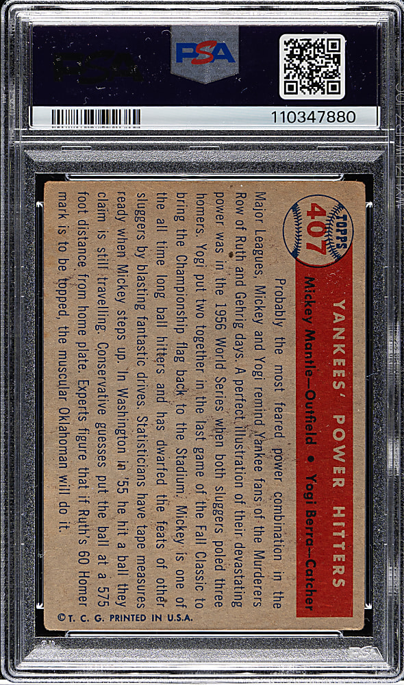 1957 Topps #407 Yankees' Power Hitters with Mantle and Berra PSA FAIR 1.5