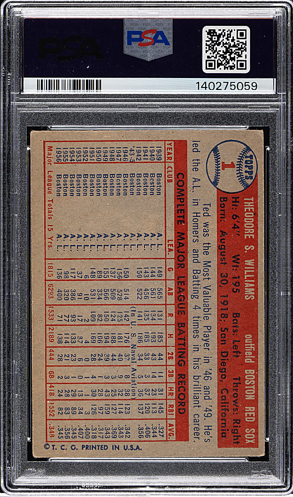 1957 Topps #1 Ted Williams PSA GOOD+ 2.5