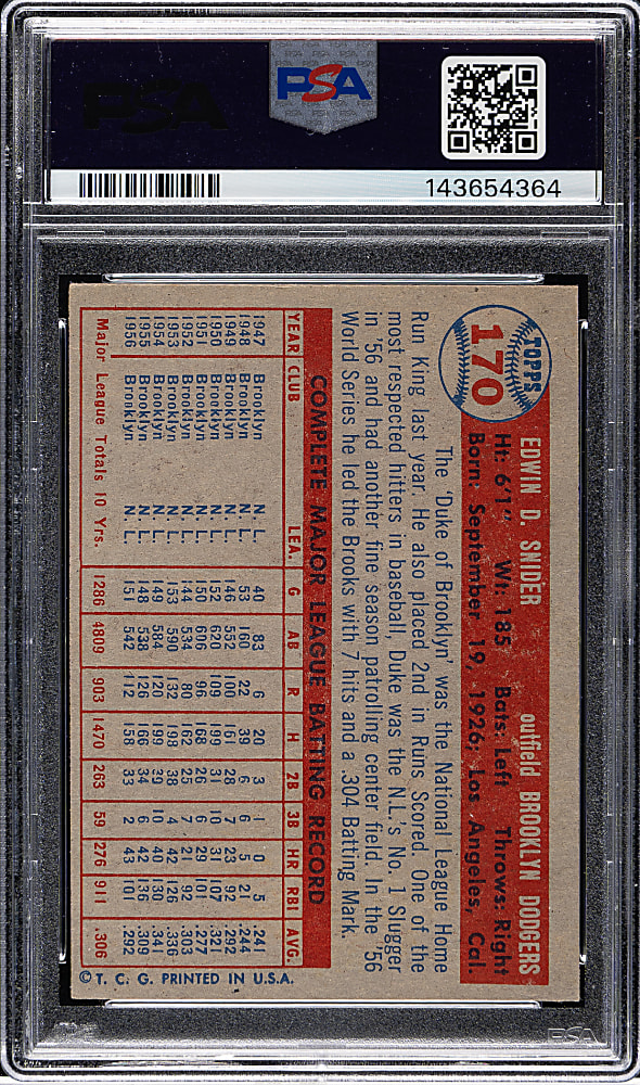 1957 Topps #170 Duke Snider PSA VG-EX 4