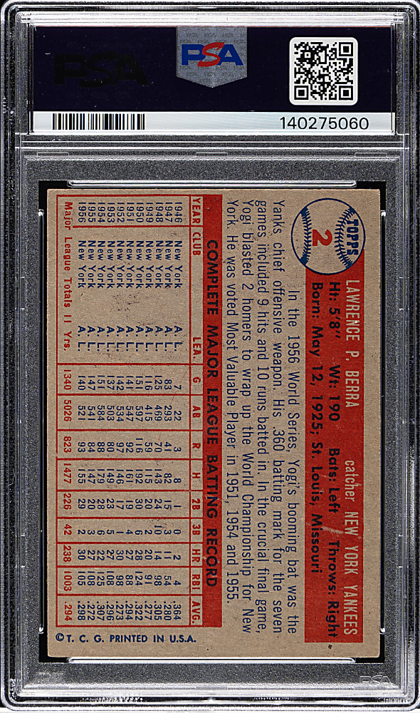 1957 Topps #2 Yogi Berra PSA VG-EX 4