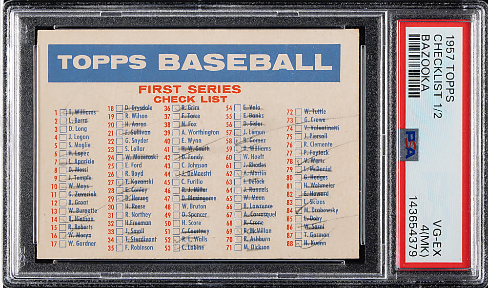 1957 Topps Checklist 1/2 (Bazooka) PSA VG-EX 4 (MK)