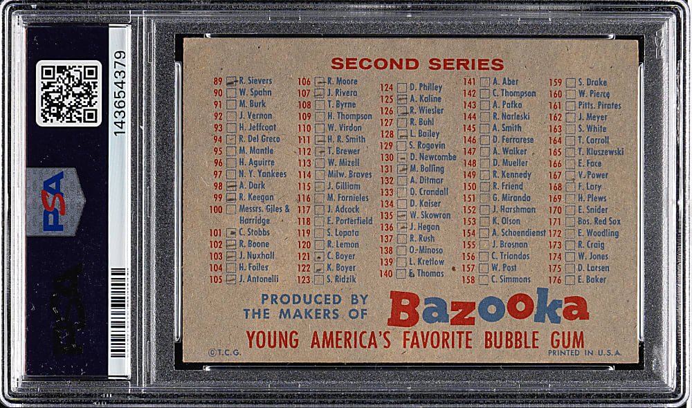 1957 Topps Checklist 1/2 (Bazooka) PSA VG-EX 4 (MK)