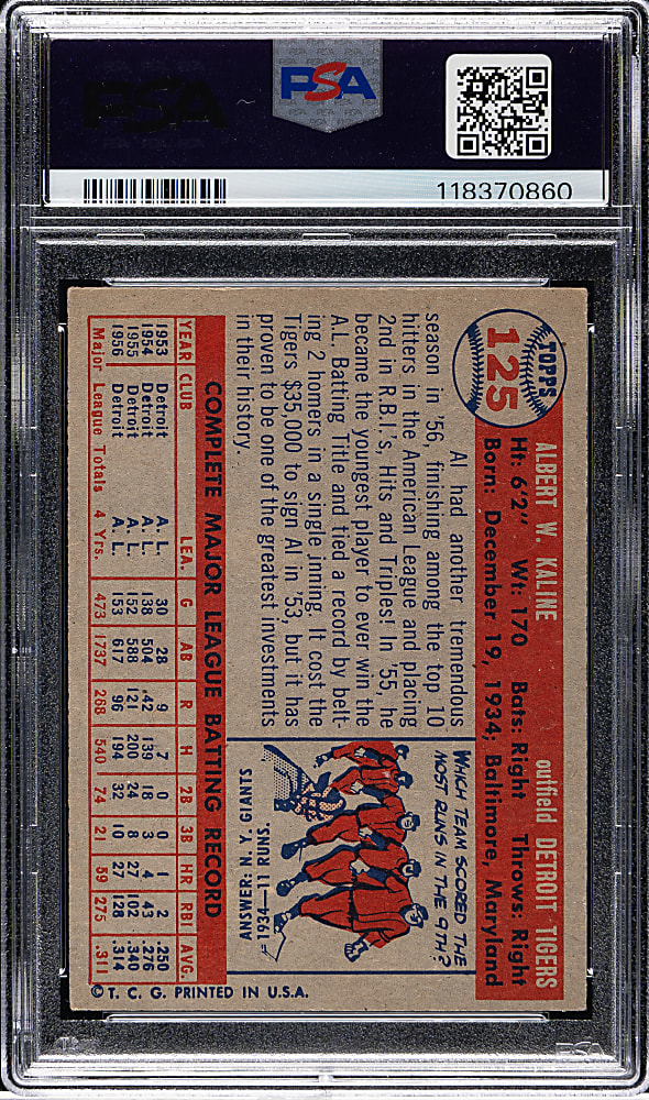 1957 Topps #125 Al Kaline PSA VG-EX+ 4.5