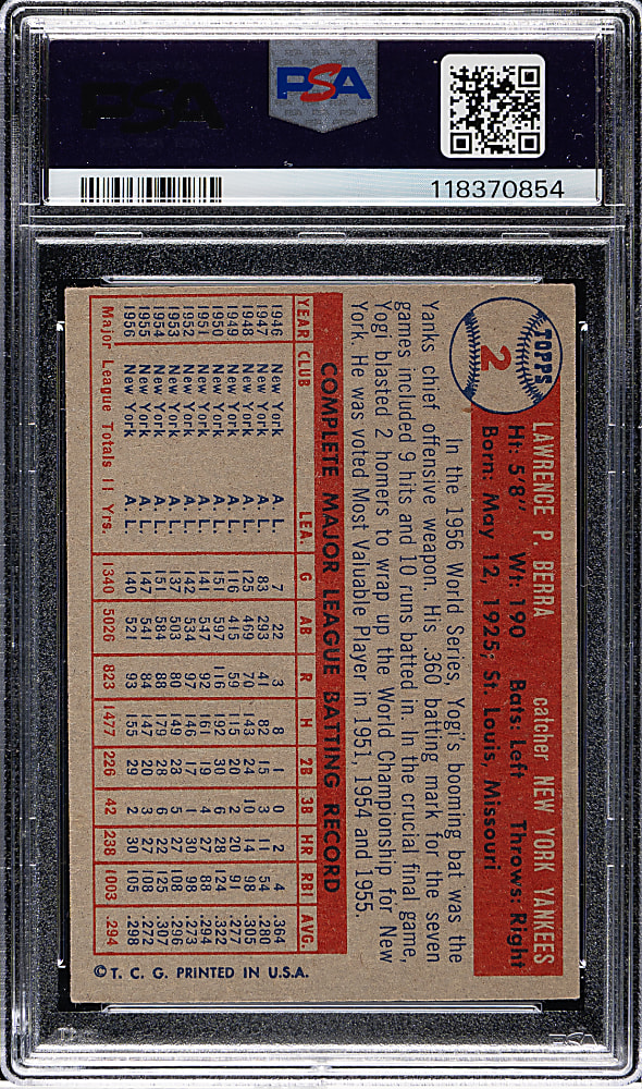 1957 Topps #2 Yogi Berra PSA VG-EX+ 4.5
