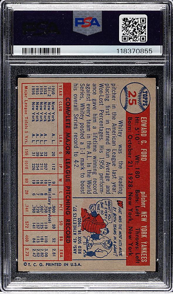 1957 Topps #25 Whitey Ford PSA EX 5