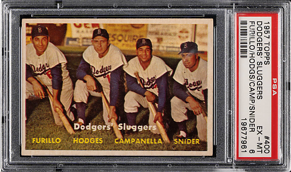 1957 Topps #400 Dodgers' Sluggers with Hodges, Campanella, and Snider PSA EX-MT 6