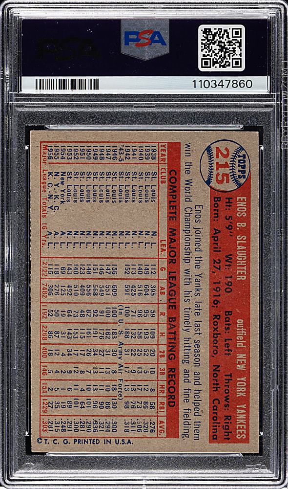 1957 Topps #215 Enos Slaughter PSA NM 7