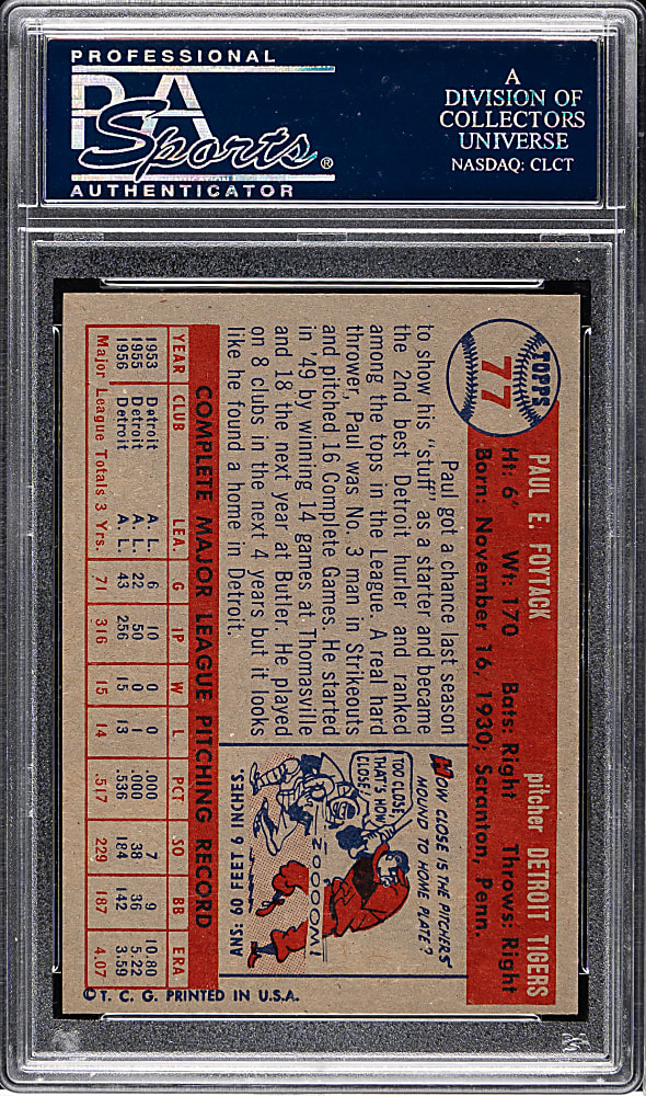 1957 Topps #77 Paul Foytack PSA NM-MT 8