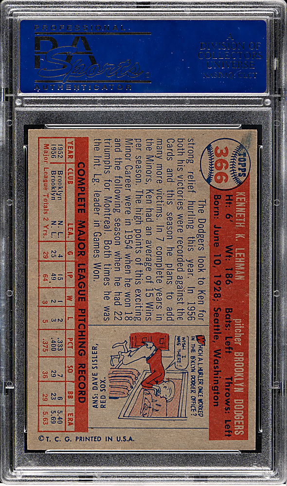 1957 Topps #366 Ken Lehman PSA NM-MT 8