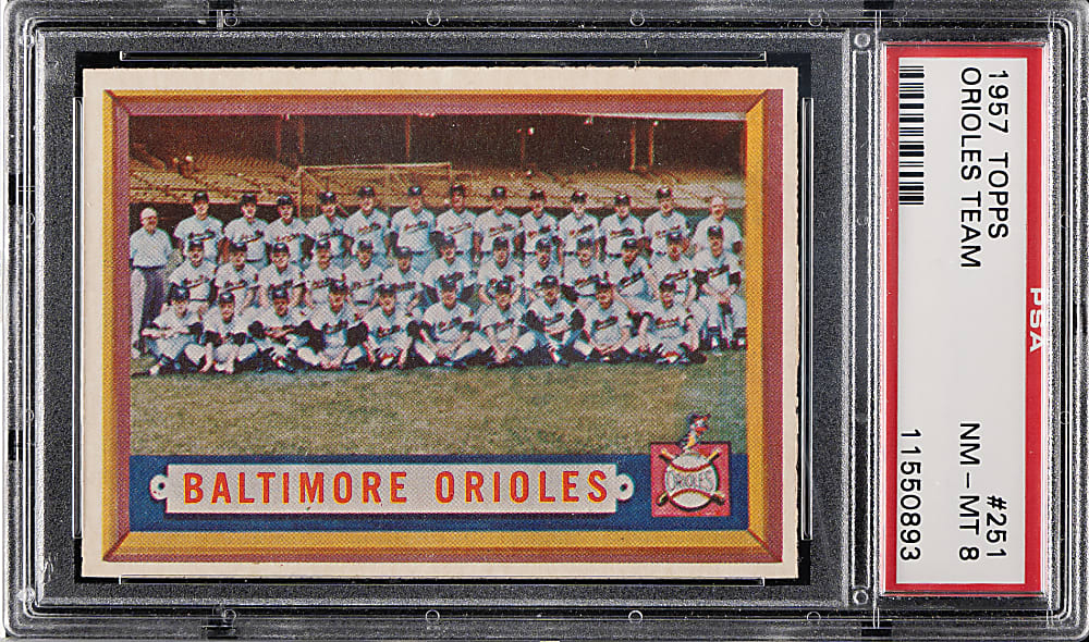 1957 Topps #251 Baltimore Orioles Team PSA NM-MT 8