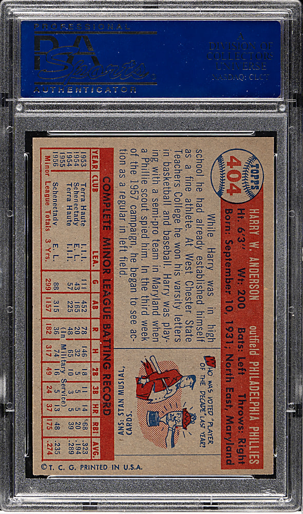 1957 Topps #404 Harry Anderson PSA NM-MT 8
