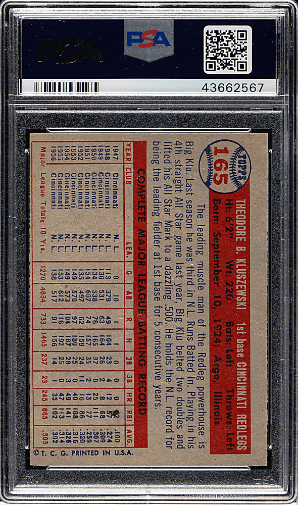 1957 Topps #165 Ted Kluszewski PSA NM-MT 8 (OC)