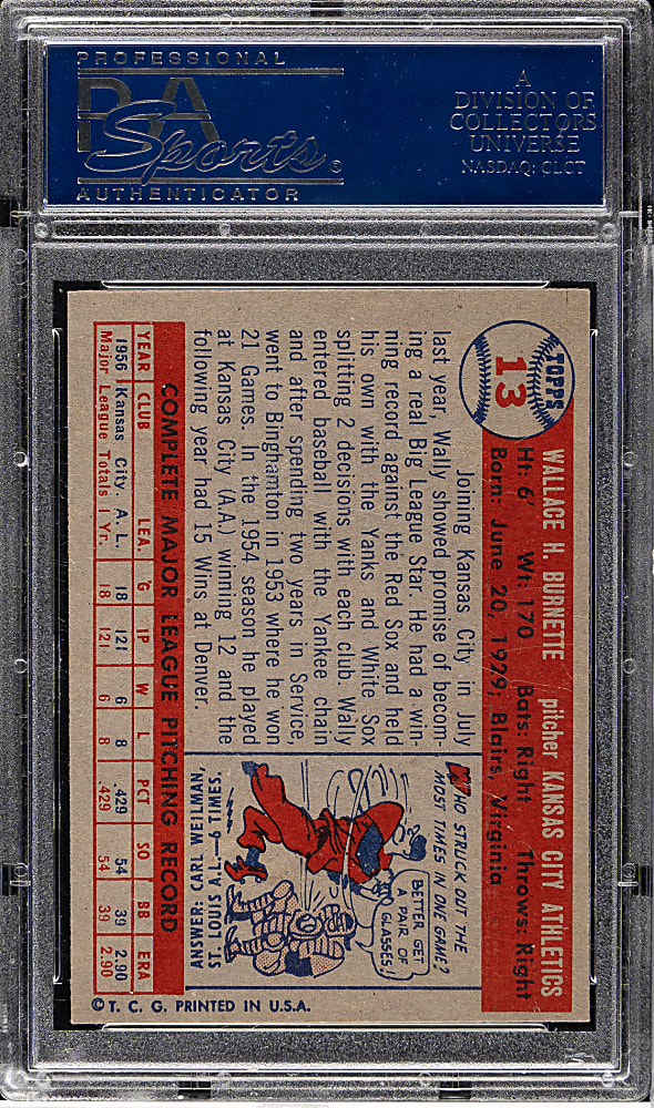 1957 Topps #13 Wally Burnette PSA NM-MT 8