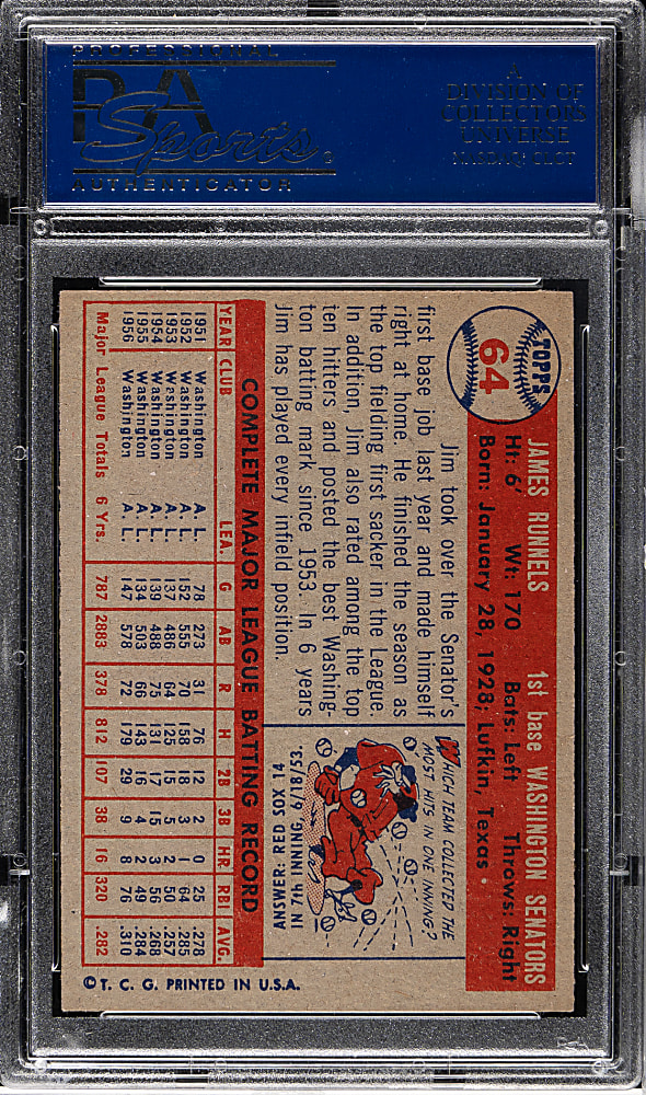 1957 Topps #64 Pete Runnels PSA NM-MT+ 8.5