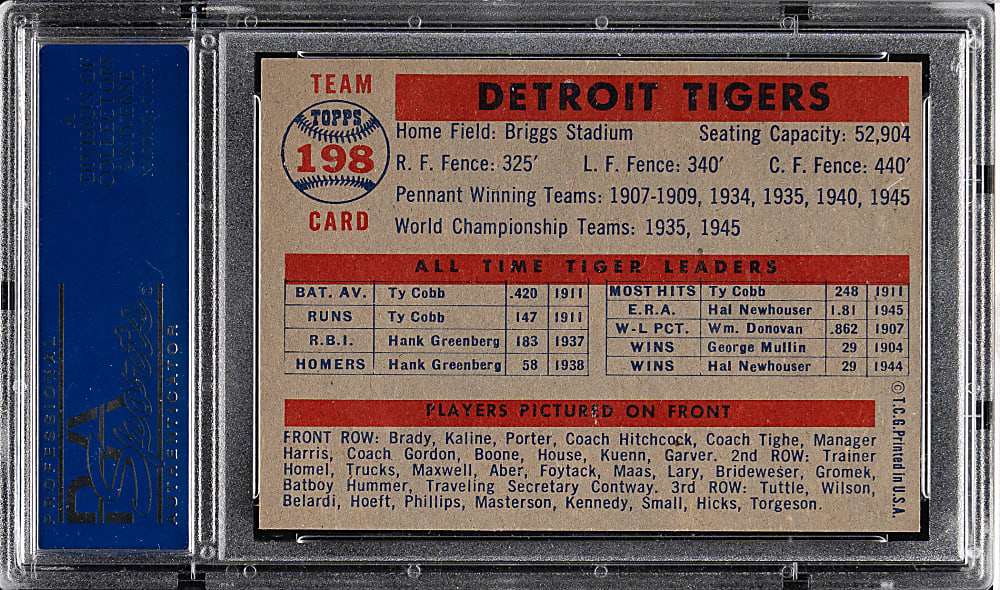 1957 Topps #198 Detroit Tigers Team PSA MINT 9