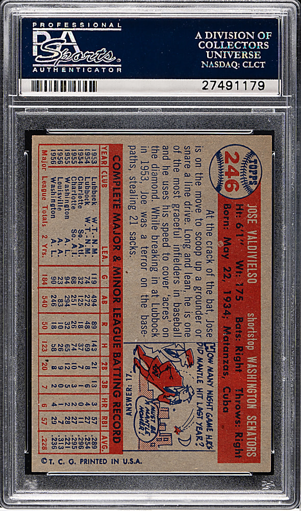 1957 Topps #246 Jose Valdivielso PSA MINT 9