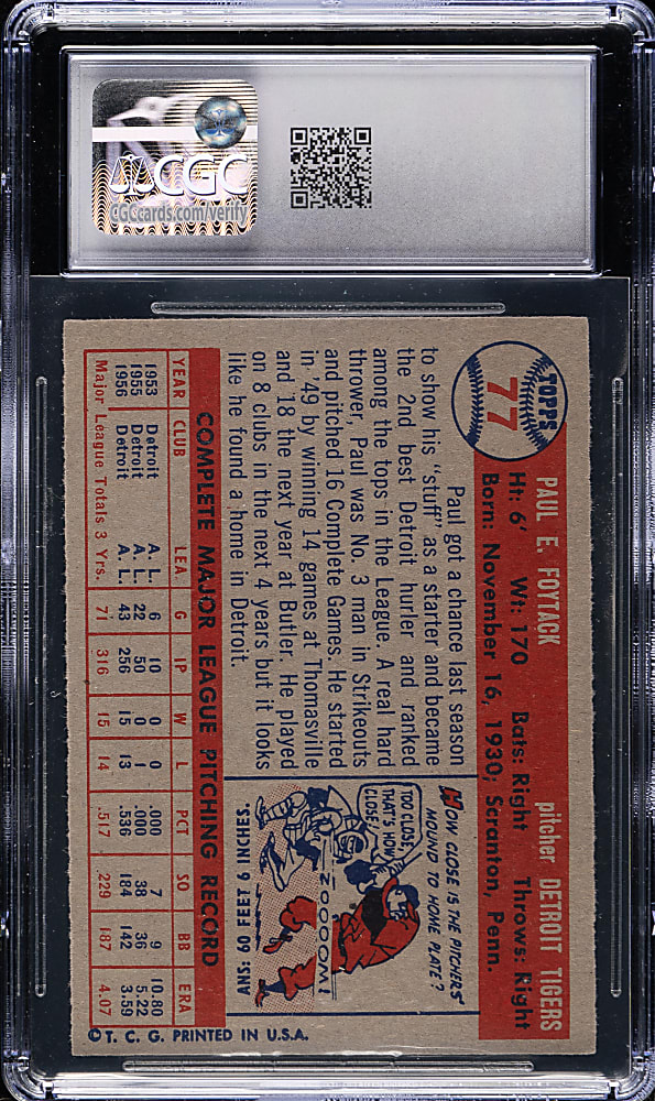 1957 Topps #77 Paul Foytack CGC NM/MT+ 8.5