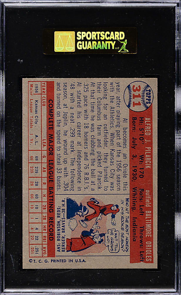 1957 Topps #311 Al Pilarcik SGC MINT 96