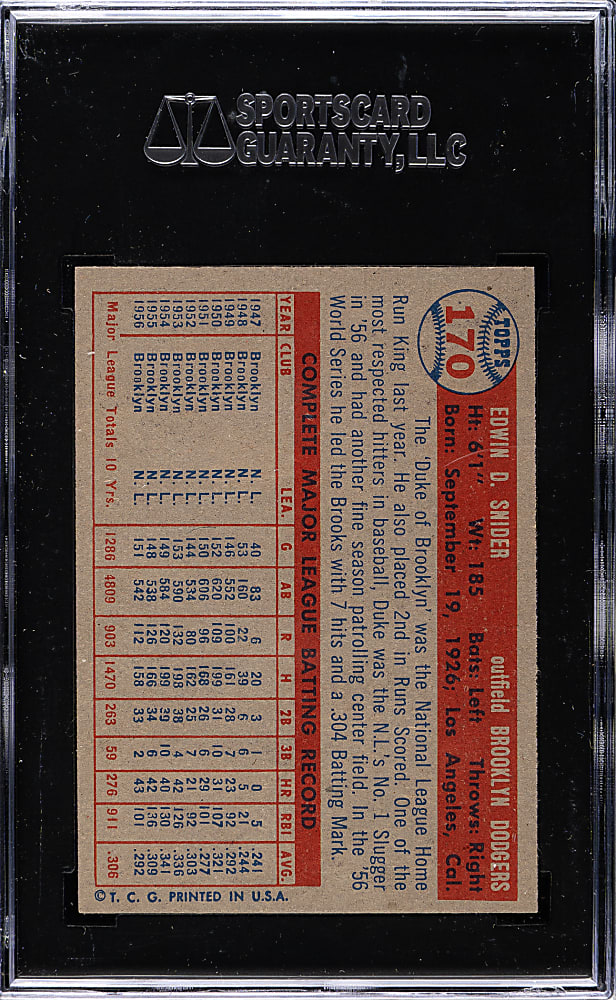 1957 Topps #170 Duke Snider SGC NM/MT 88