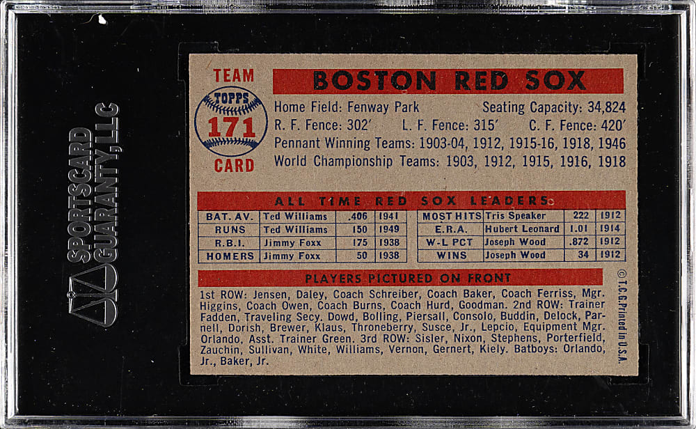 1957 Topps #171 Boston Red Sox Team SGC NM/MT 88