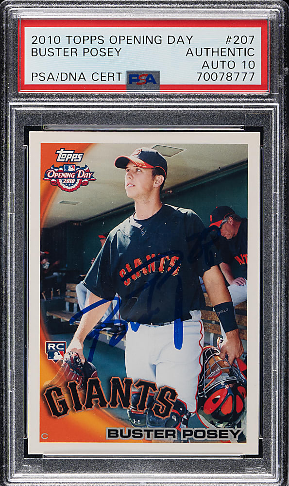 Signed 2010 Topps Opening Day #207 Buster Posey Rookie PSA/DNA GEM MINT 10