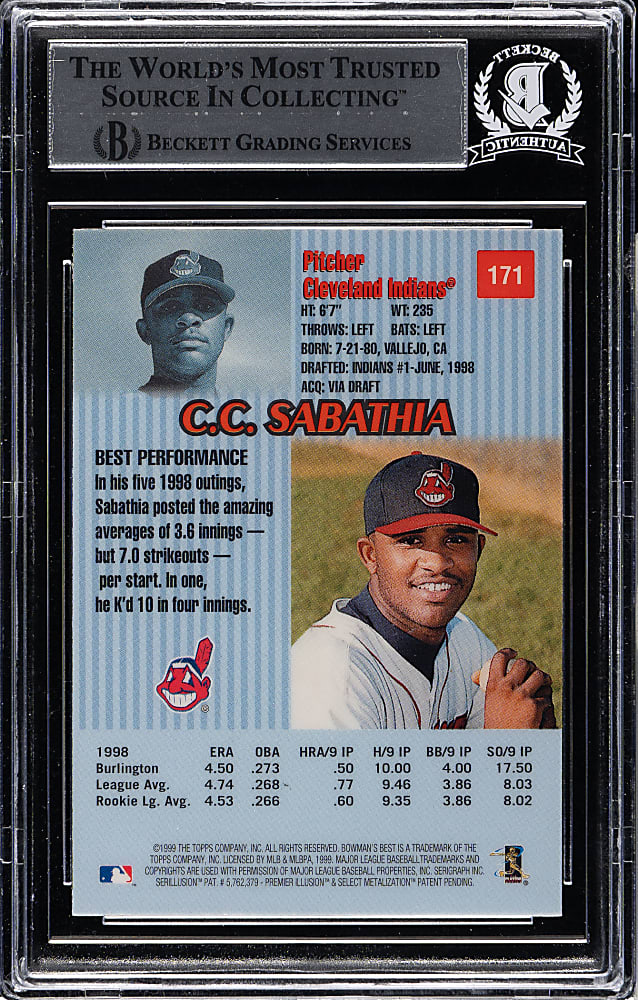 Signed 1999 Bowman's Best #171 C.C. Sabathia Rookie - Beckett