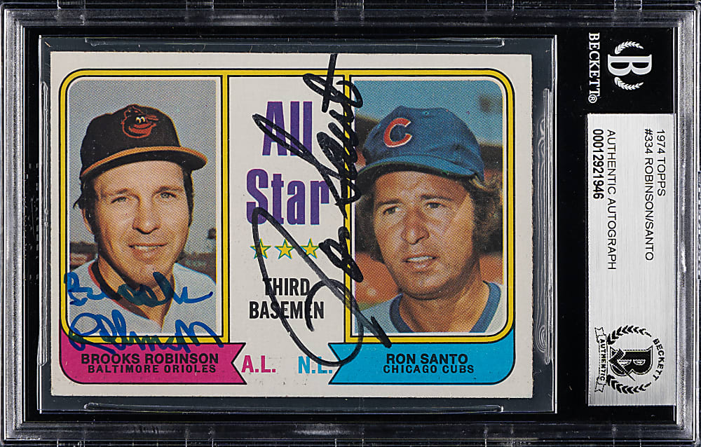 Signed 1974 Topps #334 All-Star Third Baseman with Brooks Robinson and Ron Santo - Beckett