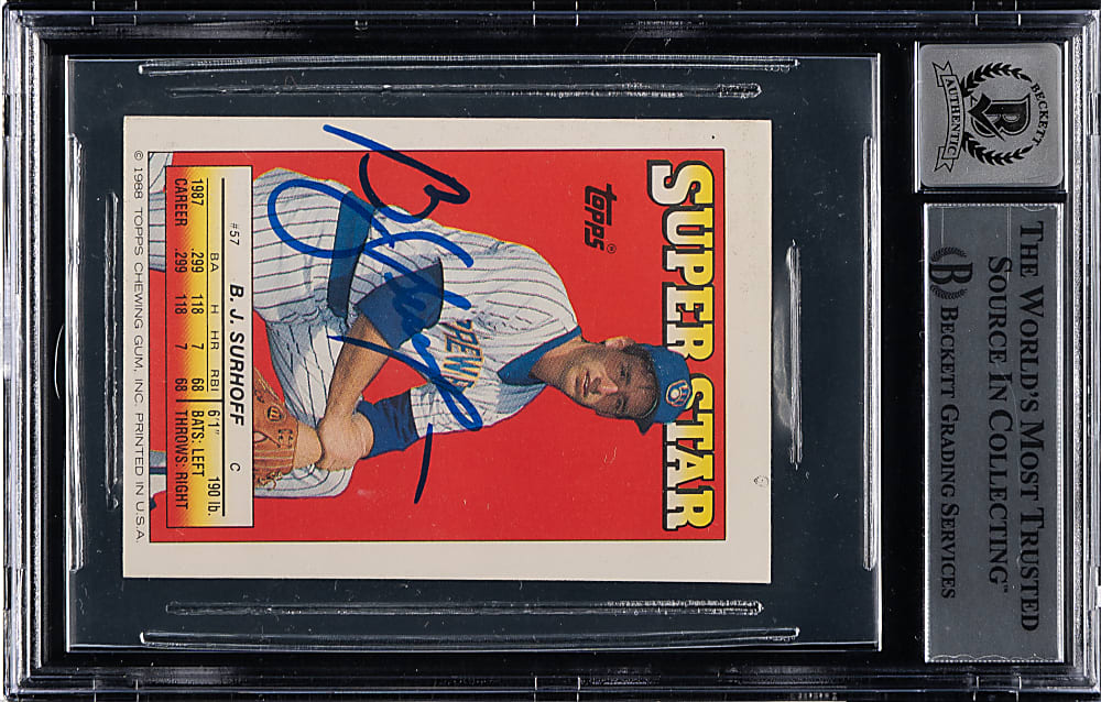 Signed 1988 Topps Stickers Super Star Backs #57 Tom Glavine/B.J. Surhoff/Dave Schmidt Beckett GEM MINT 10