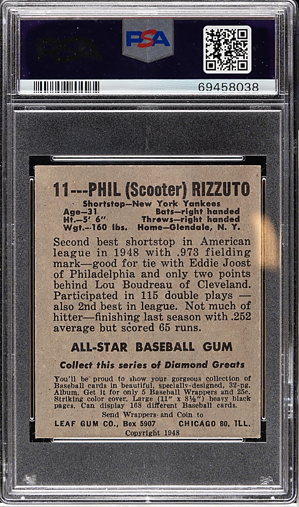 1948-1949 Leaf #11 Phil Rizzuto PSA VG-EX 4