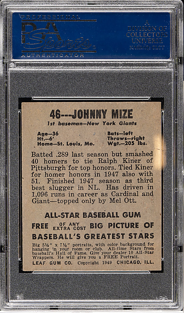 1948-1949 Leaf #46 Johnny Mize PSA EX-MT 6