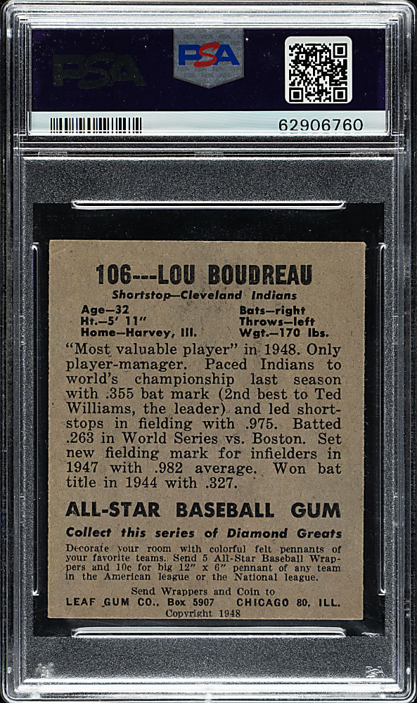 1948-1949 Leaf #106 Lou Boudreau PSA VG-EX 4