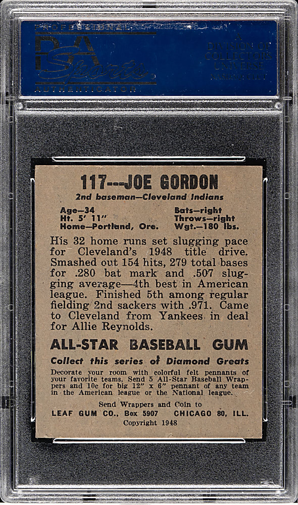 1948-1949 Leaf #117 Joe Gordon PSA EX-MT 6