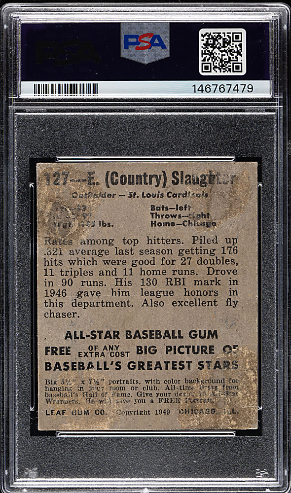 1948-1949 Leaf #127 Enos Slaughter Short Print PSA POOR 1