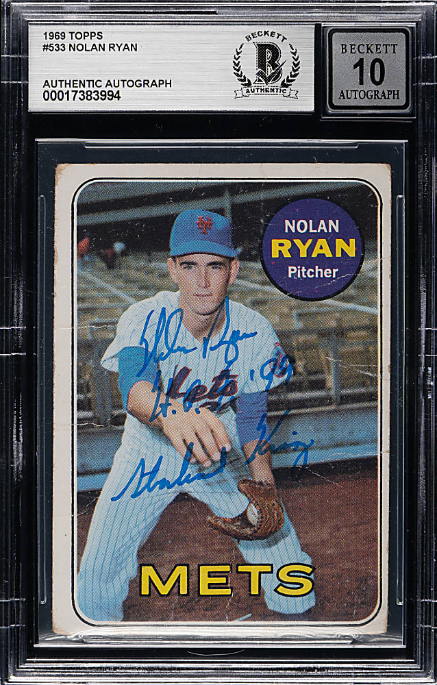 Signed 1969 Topps #533 Nolan Ryan Beckett GEM MINT 10