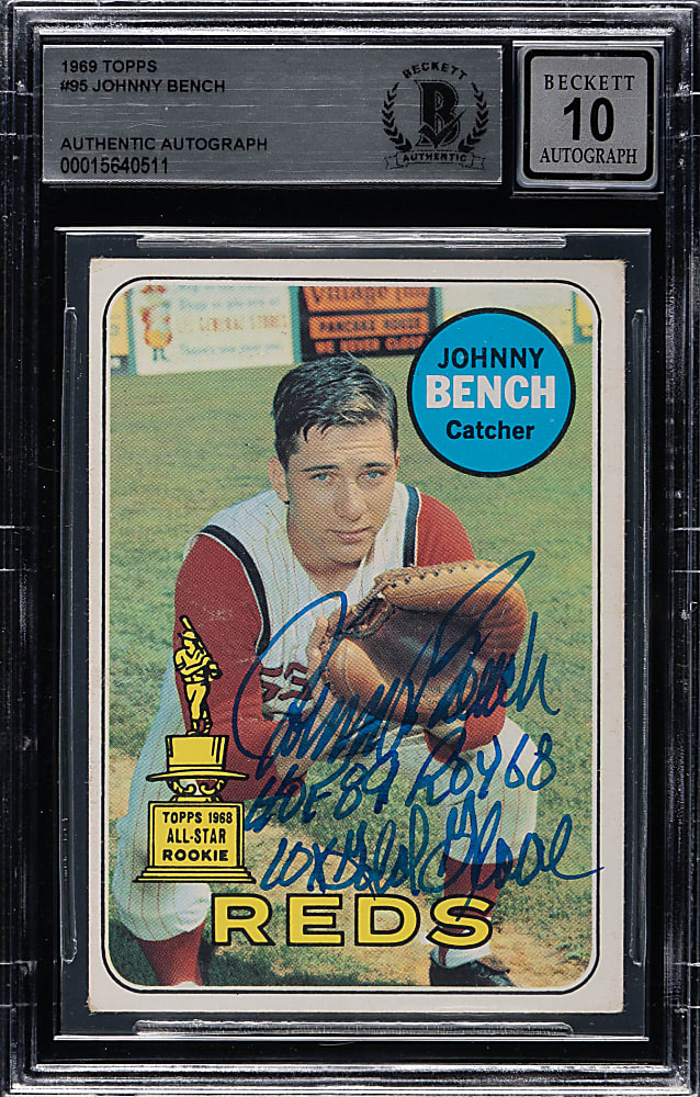 Signed 1969 Topps #95 Johnny Bench Beckett GEM MINT 10