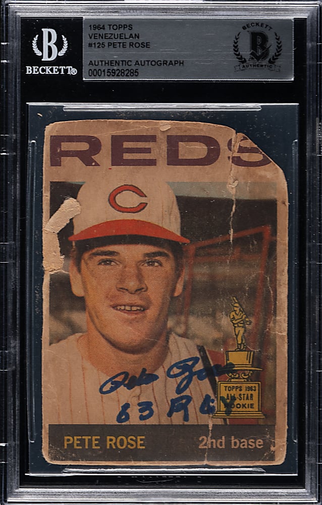 Signed 1964 Topps Venezuelan #125 Pete Rose - Beckett
