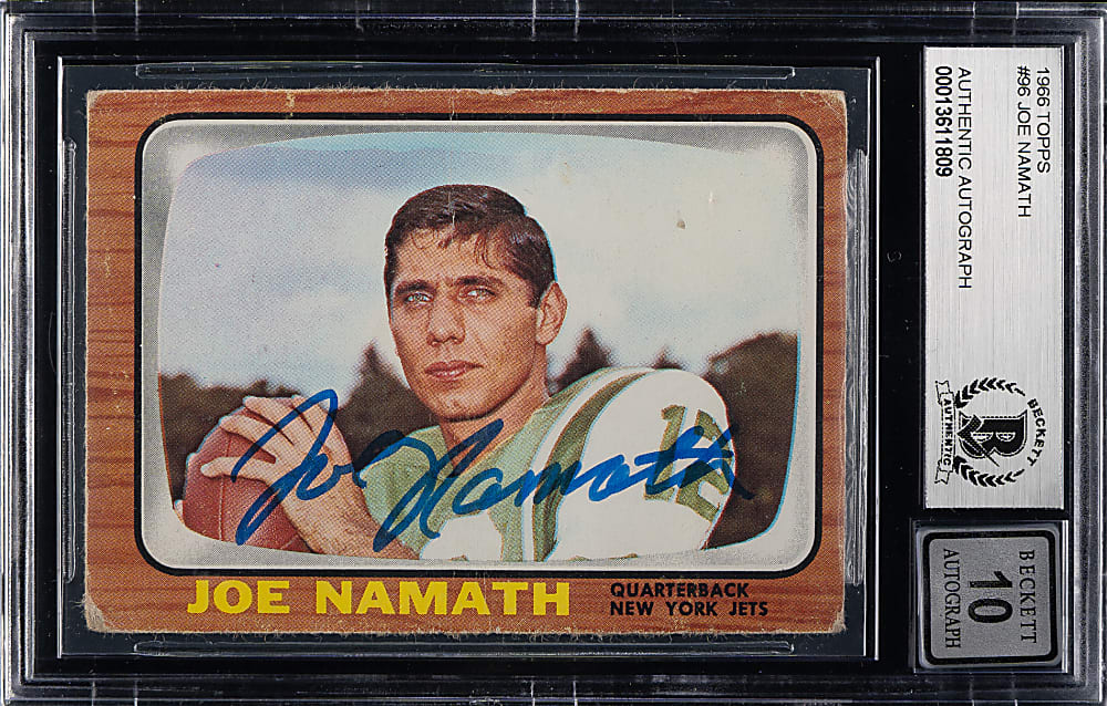 Signed 1966 Topps Football #96 Joe Namath Beckett GEM MINT 10