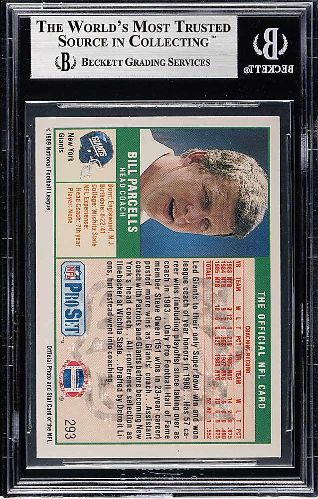 Signed 1989 Pro Set Football #293 Bill Parcells - Beckett