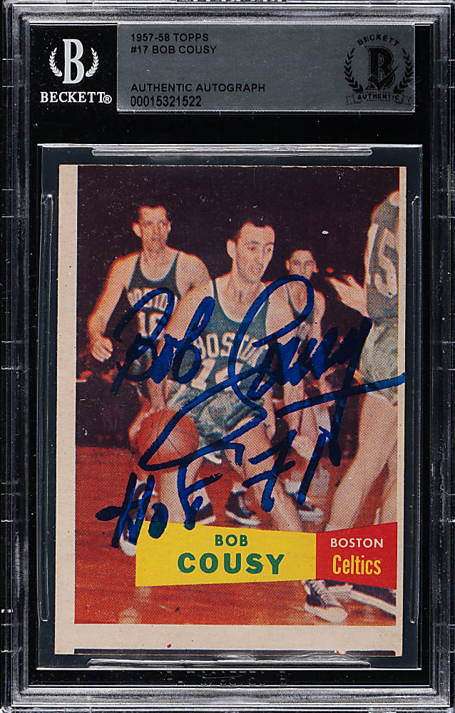 Signed 1957-1958 Topps Basketball #17 Bob Cousy Rookie - Beckett