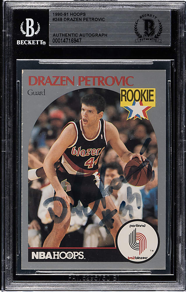 Signed 1990-1991 Hoops Basketball #248 Drazen Petrovic Rookie - Beckett