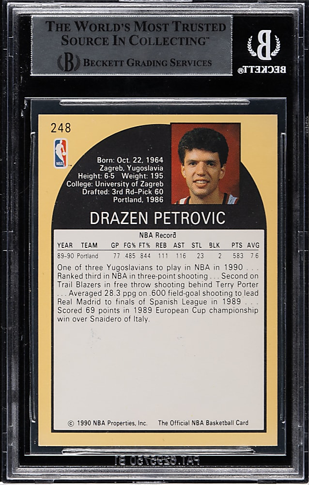 Signed 1990-1991 Hoops Basketball #248 Drazen Petrovic Rookie - Beckett