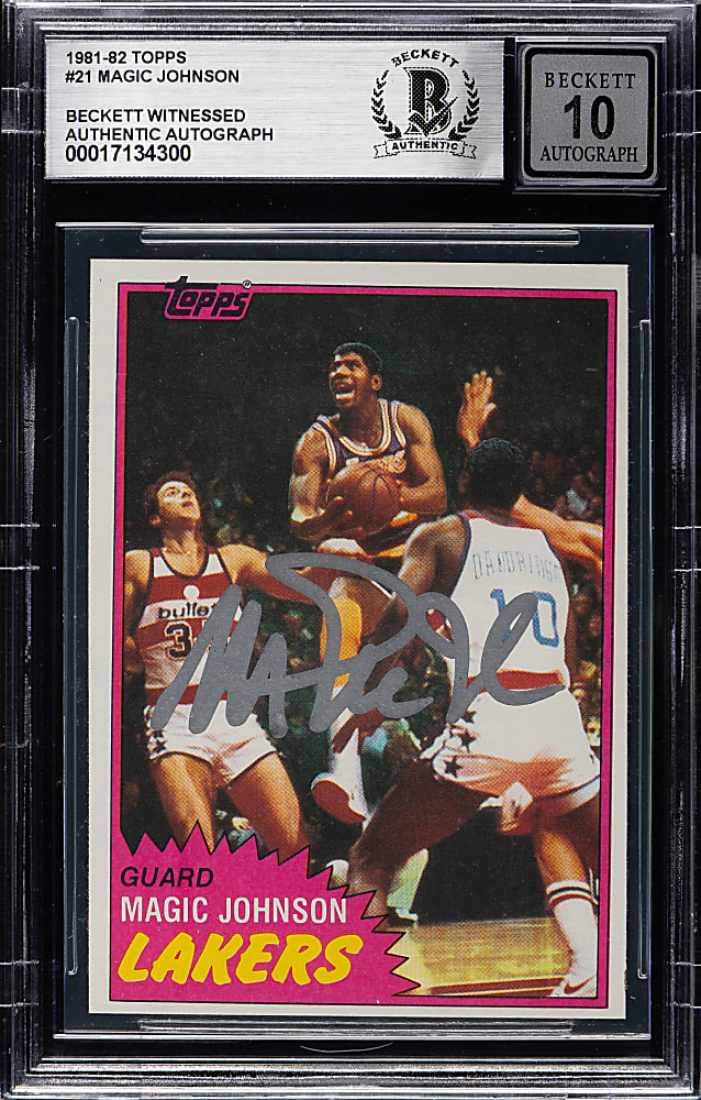 Signed 1981-1982 Topps Basketball #21 Magic Johnson Beckett GEM MINT 10