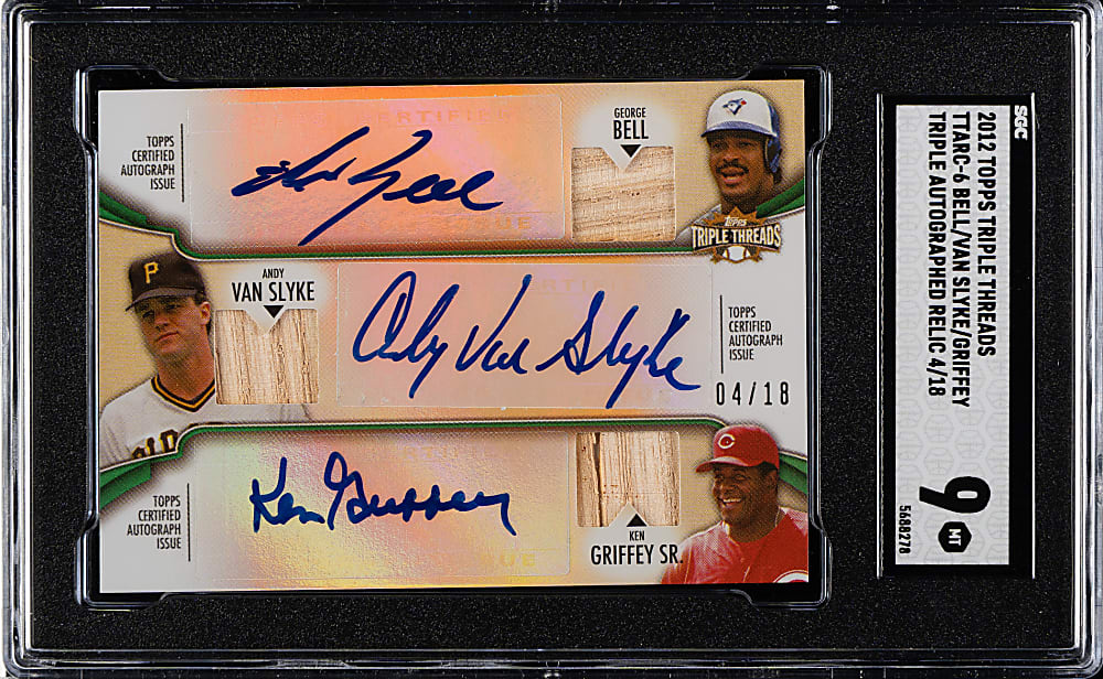2012 Topps Triple Threads Triple Autographed Relic #TTARC-6 George Bell/Andy Van Slyke/Ken Griffey Sr. #4/18 SGC MINT 9