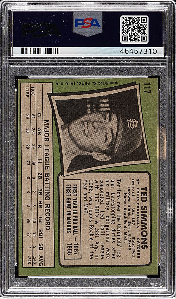 1971 Topps #117 Ted Simmons Rookie PSA NM 7