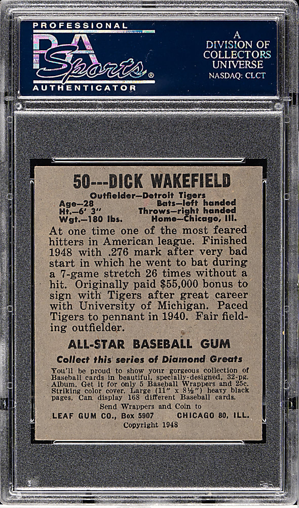 1948-1949 Leaf #50 Dick Wakefield PSA EX-MT 6