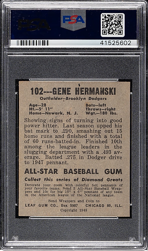 1948-1949 Leaf #102 Gene Hermanski Correct Spelling PSA EX-MT 6