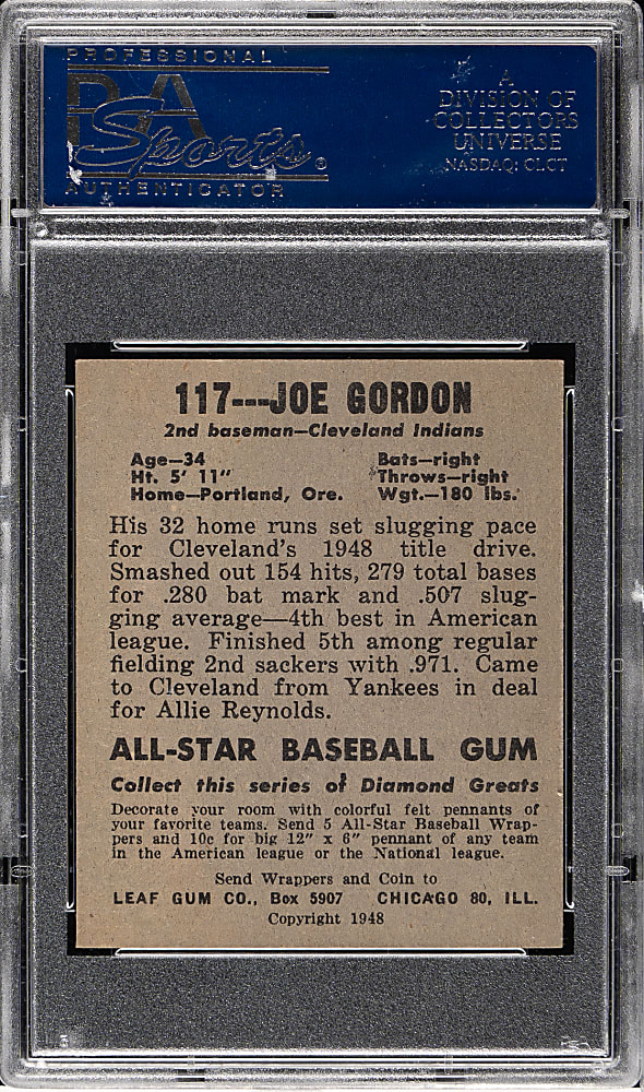 1948-1949 Leaf #117 Joe Gordon PSA EX-MT 6