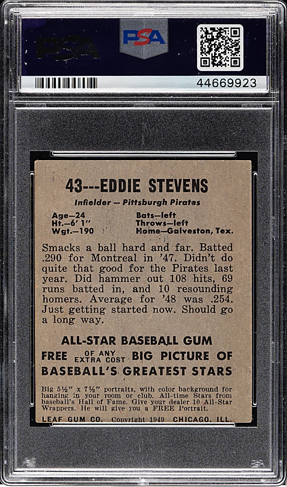 1948-1949 Leaf #43 Eddie Stevens Short Print PSA VG-EX+ 4.5