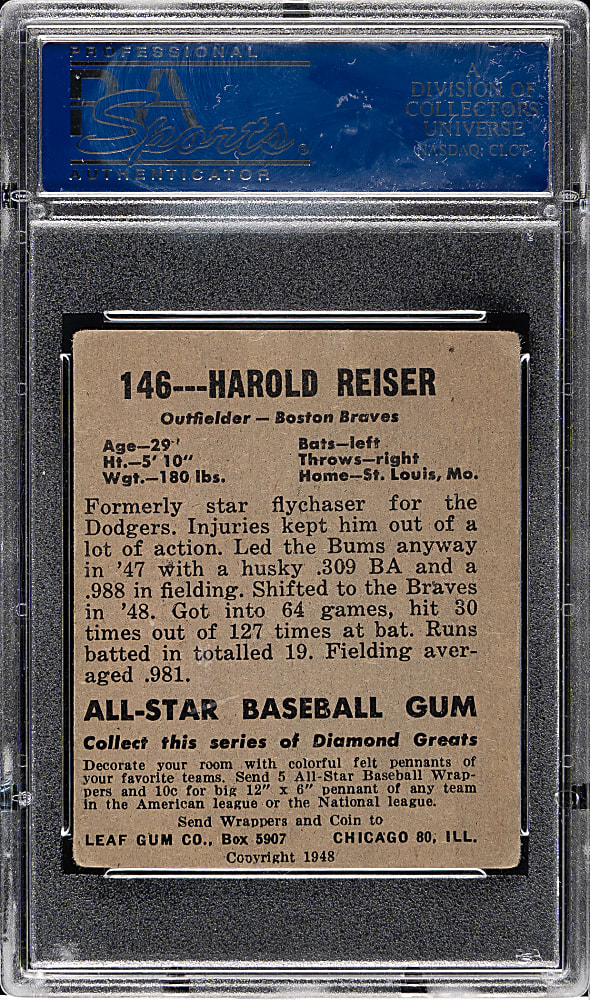 1948-1949 Leaf #146 Harold Reiser Short Print PSA VG+ 3.5